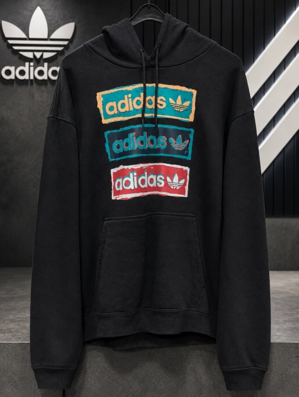 Adidas Originals Trefoil Graphic Pullover Hoodie Black Men's Large EUC Logo